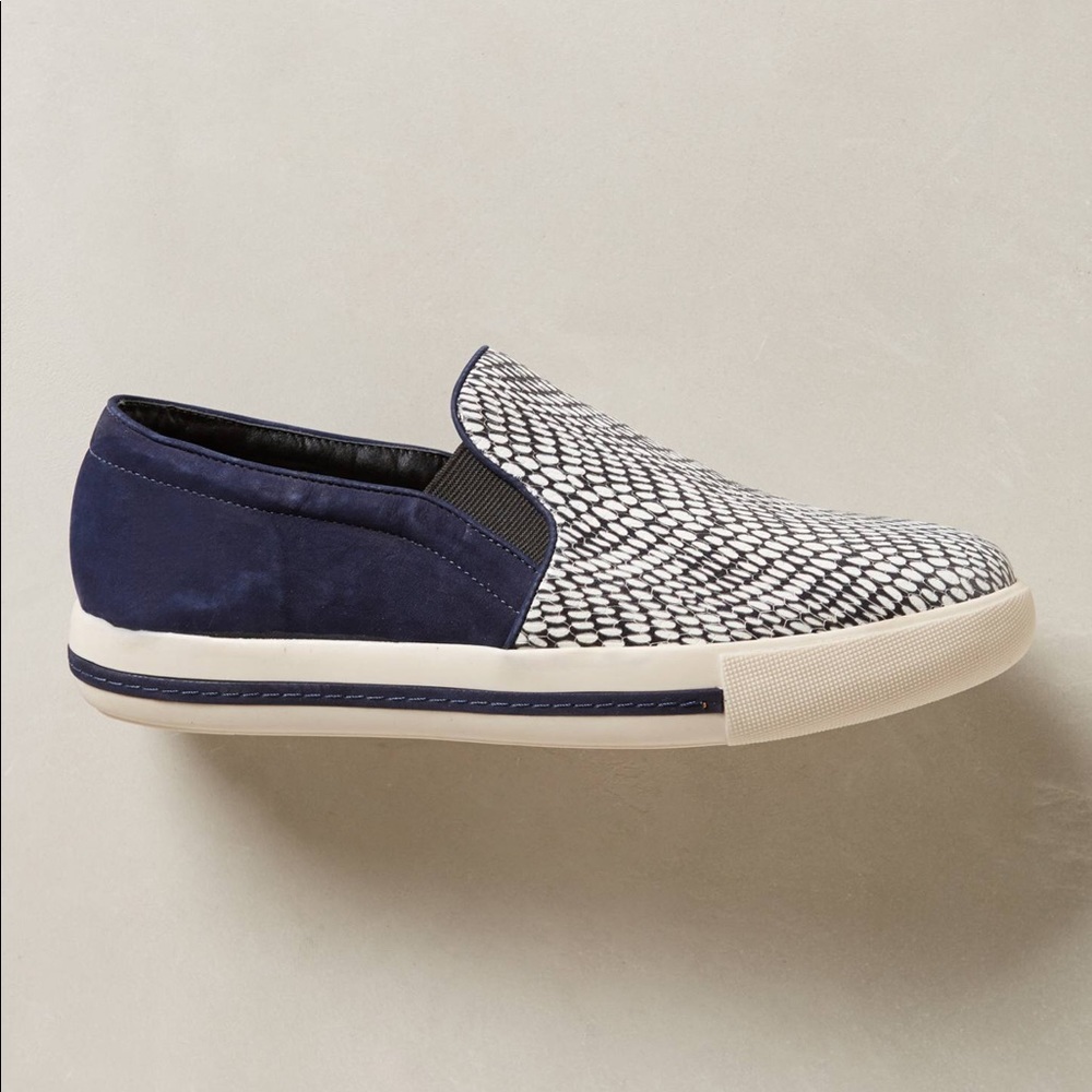 Textured Navy Leather Slip On Espadrille Sneakers - Picture 2 of 6